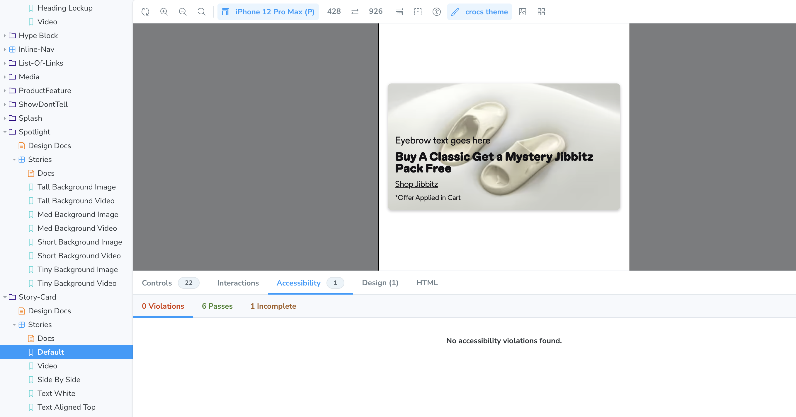 Okra Storybook card documentation